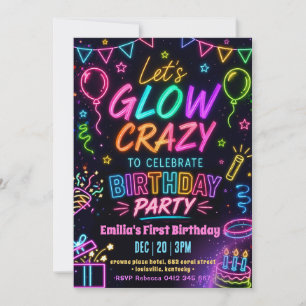 Convites Aniversário da Garota Glow Crazy