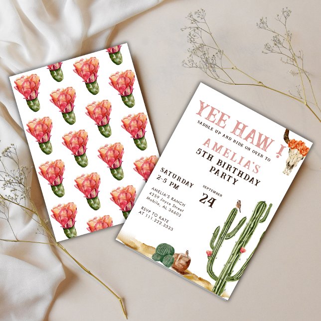 Convites Aniversário da Garota Rodeada Ocidental do Pink Ye (Criador carregado)