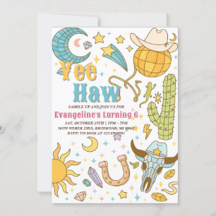 Convites Aniversário da Garota-Vaca do Yee Haw do Espaço Re