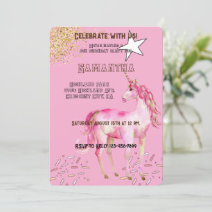 Convites Aniversário da Glitter do Unicórnio Rosa Dourado