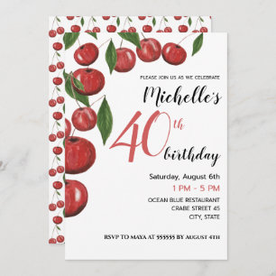 Convites Aniversário da Ilustração de Aquarela de Cerejas D
