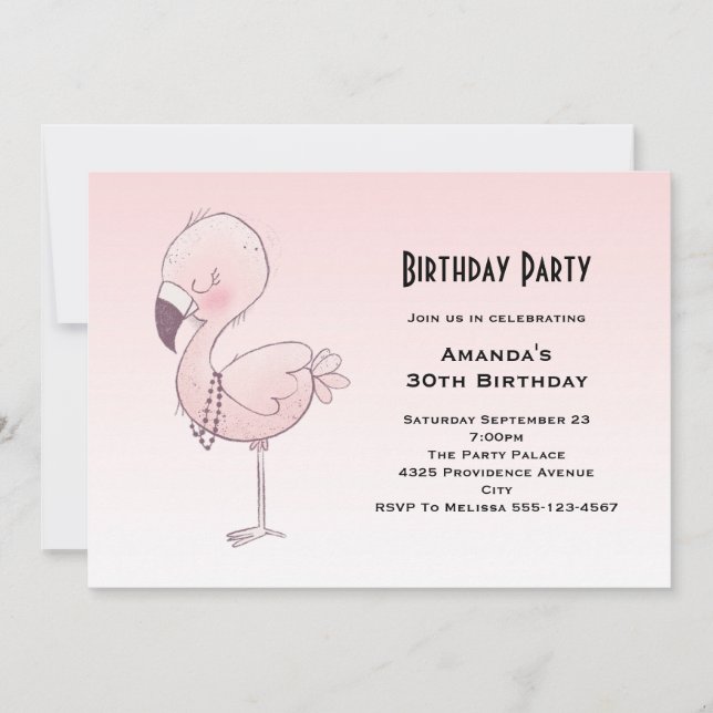 Convites Aniversário da Ilustração Flamingo Cor-de-Rosa (Frente)