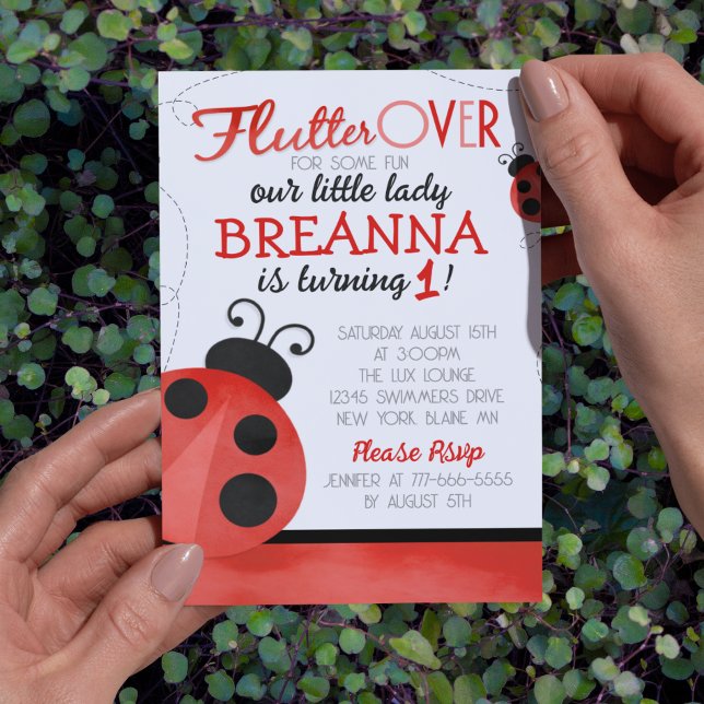 Convites Aniversário da Joaninha em Aquarela (Sweet Ladybug No Photo Double Sided Birthday Invitation. Available Printed or Digital Download)