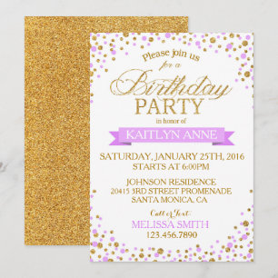 Convites Aniversário da Lavanda cintilante e dos pontos br