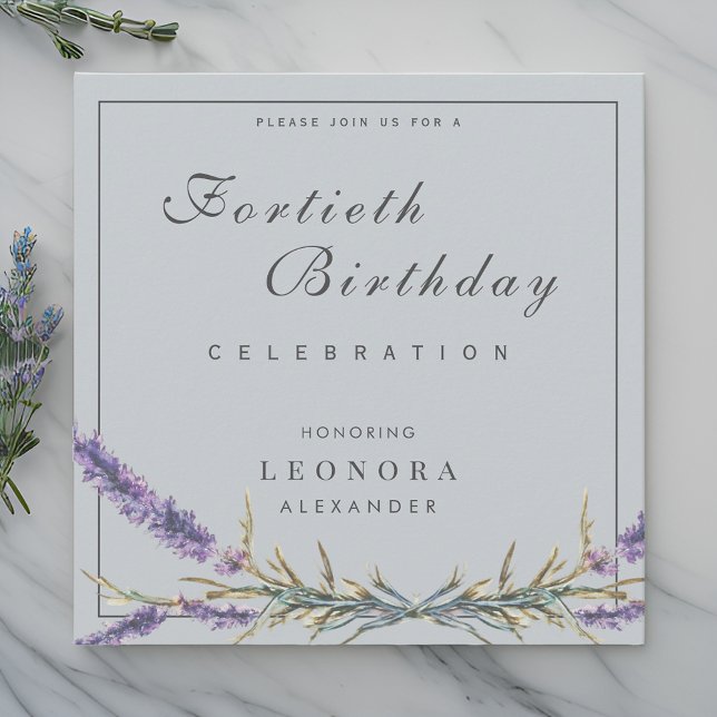 Convites Aniversário da Lavanda de Aquarela (Criador carregado)