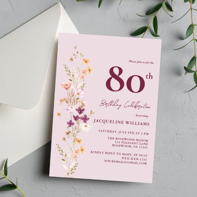 Convites Aniversário da Lavanda Floral de Flor 80 (Criador carregado)