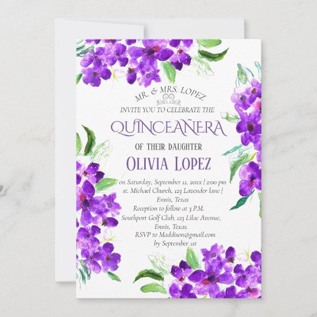 Convites Aniversário da Lavanda Roxa da Quinceañera Moderna (Frente)