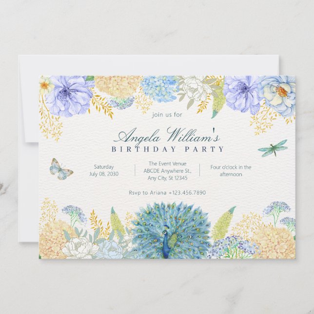 Convites Aniversário da libélula floral de aquarela (Frente)