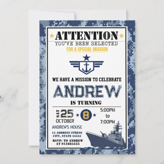 Convites Aniversário da Marinha Personalizado (Frente)