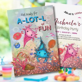 Convites Aniversário da Menina Axolote com Aquarela Caprich