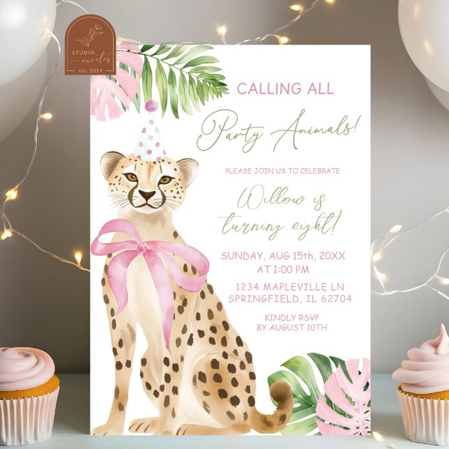 Convites Aniversário da menina da savana do leopardo rosa (Criador carregado)