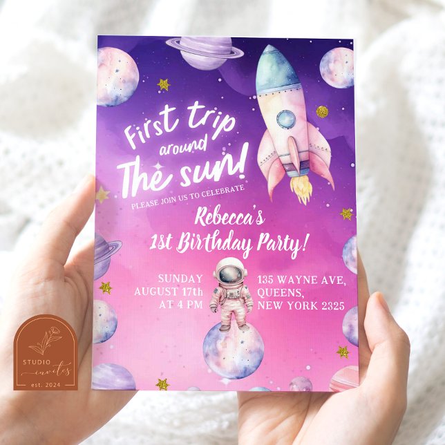 Convites Aniversário da menina do planeta roxo rosa (Criador carregado)