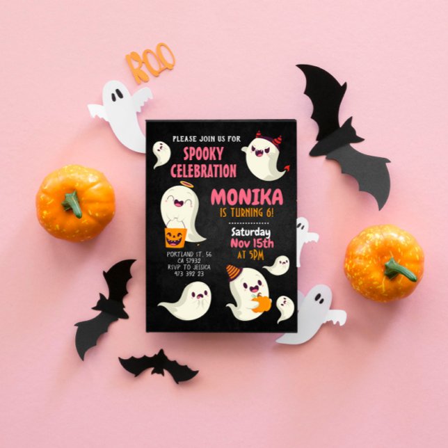 Convites Aniversário da Menina Fantasma Cuta do Halloween (Criador carregado)