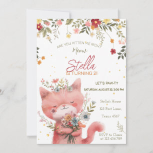 Convites aniversário da menina gato com flores silvestres