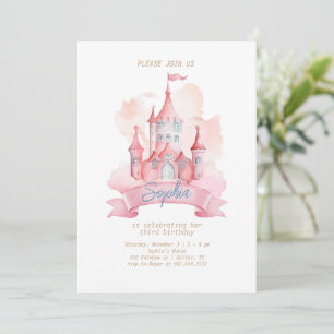 Convites Aniversário da Menina no Castelo da Princesa Rosa 