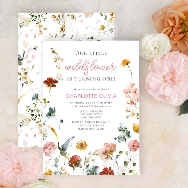 Convites Aniversário da Menina Rosa-Rosa-Flor (1st Birthday Invitation)