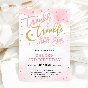 Convites Aniversário da Menina Rosa Twinkle Twinkle Little 