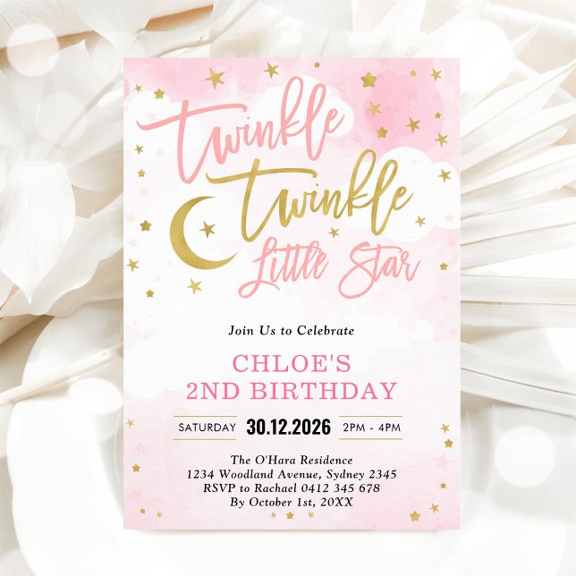 Convites Aniversário da Menina Rosa Twinkle Twinkle Little  (Criador carregado)
