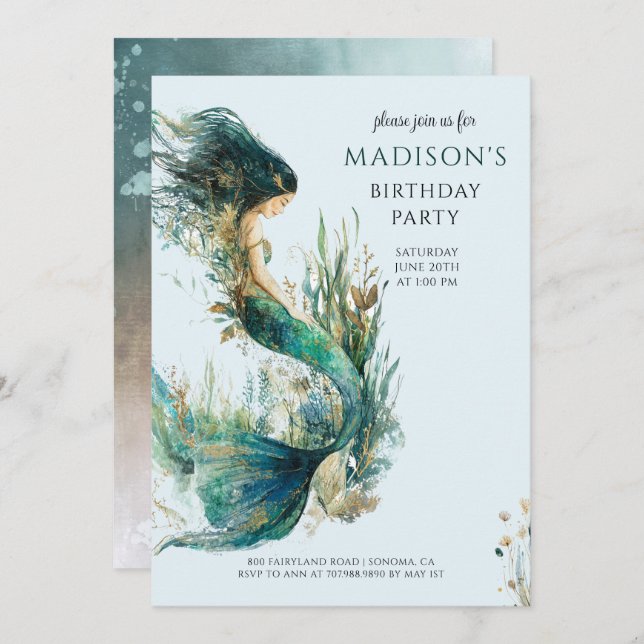 Convites Aniversário da Mereia Mágica (Frente/Verso)