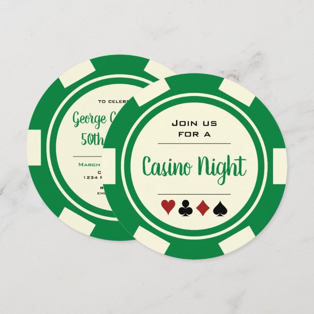 Convites Aniversário da Noite do Casino Verde Sem Branco (Frente/Verso)