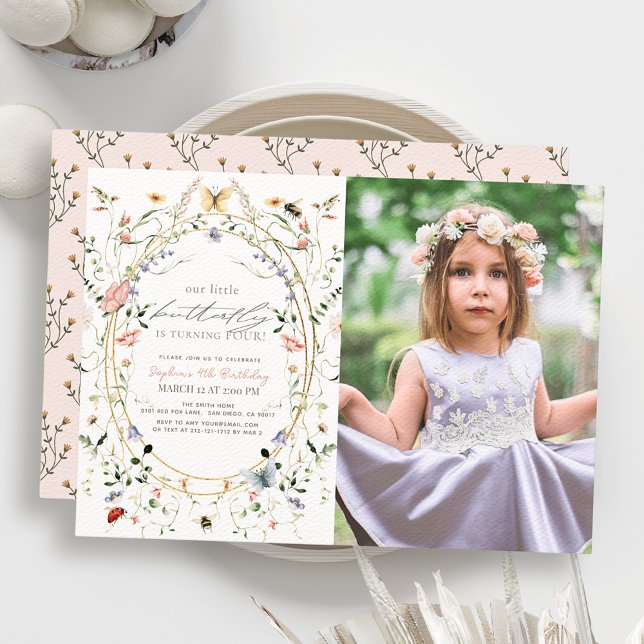 Convites Aniversário da Pequena Flor Selvagem de Borboleta (Criador carregado)