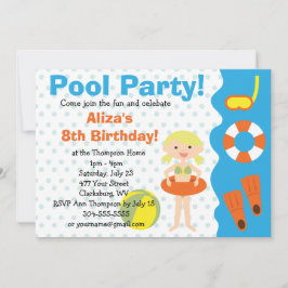 Convites Aniversário da Piscina da garota personalizável