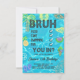 Convites Aniversário da Piscina de praia, néon brilha, te t