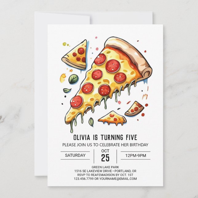 Convites Aniversário da Pizza Aquarela Encantada (Frente)