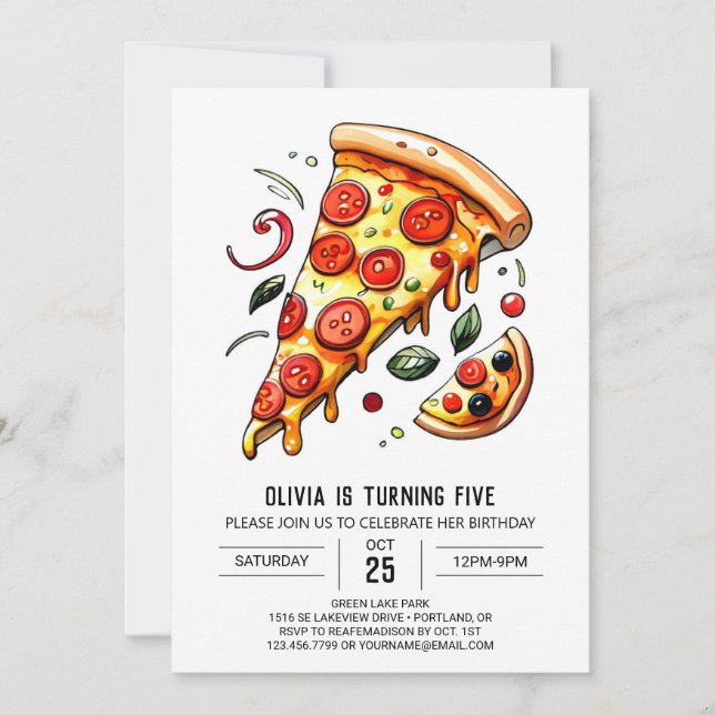 Convites Aniversário da Pizza de Crianças Personalizadas (Frente)