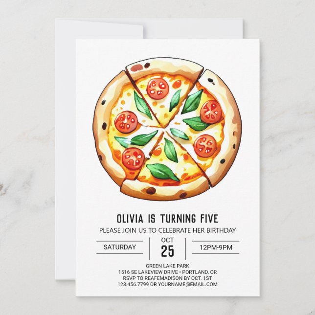 Convites Aniversário da Pizza Whimsical Personalizada (Frente)