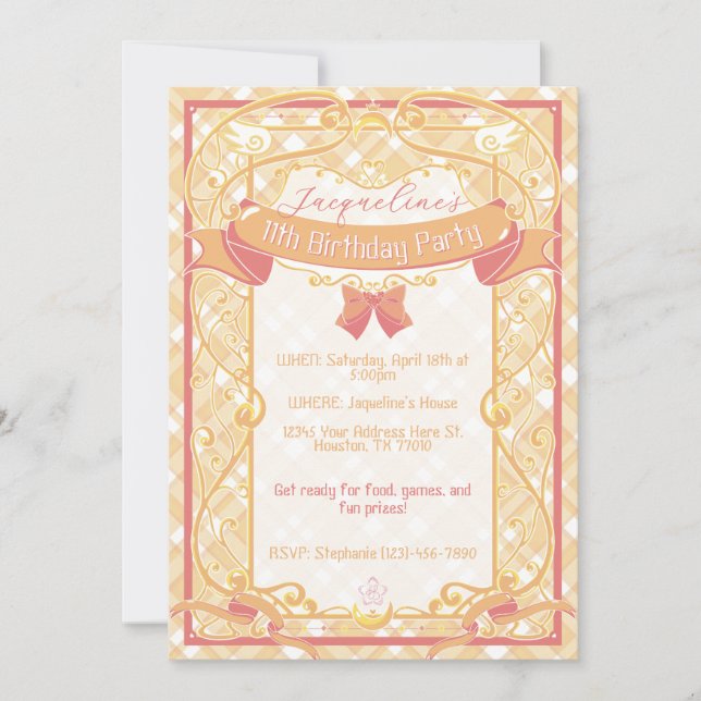 Convites Aniversário da Princesa Art Nouveau Laranja (Frente)