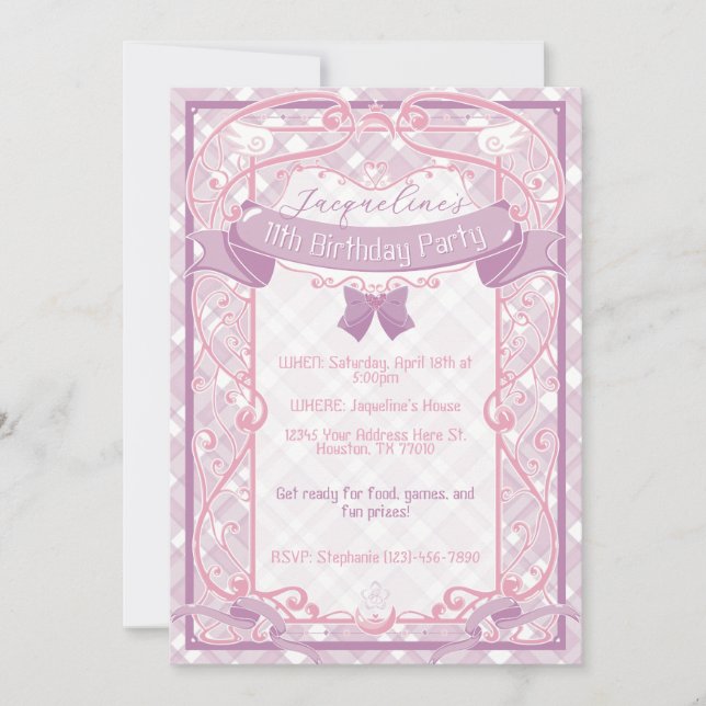 Convites Aniversário da Princesa Art Nouveau Roxa (Frente)