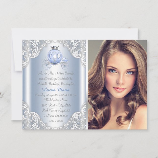 Convites Aniversário da Princesa Cinderela Azul (Frente)
