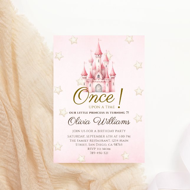 Convites Aniversário da Princesa Conto de Fadas Rosa Real (Criador carregado)