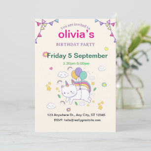 Convites Aniversário da princesa desenhada à mão Unicórnio