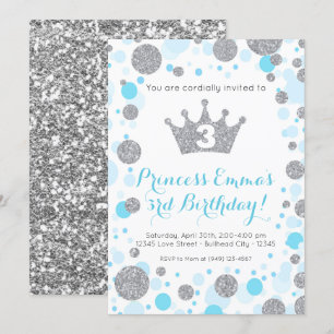 Convites Aniversário da Princesa Garota Azul de Prata