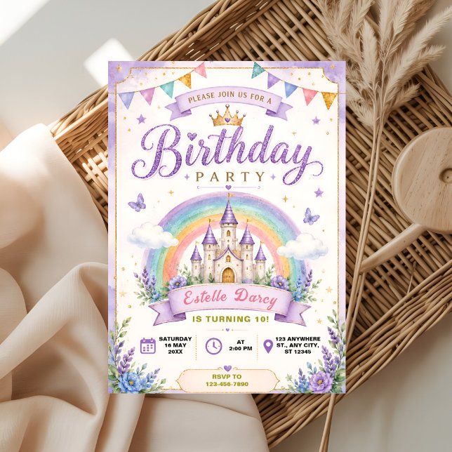 Convites Aniversário da Princesa no Castelo Pastel (Criador carregado)