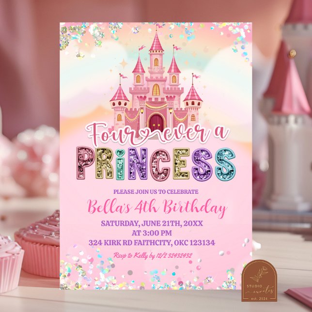 Convites Aniversário da princesa para sempre com lantejoula (Criador carregado)