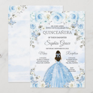 Convites Aniversário da Princesa Quinceanera Azul Claro