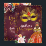 Convites Aniversário da Princesa Quinceañera Vermelha e Dou<br><div class="desc">Mexicano Vermelho e Dourado Vestido Escarlate Floral Quinceañera Aniversário</div>