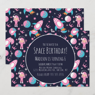 Convites Aniversário da Princesa Rosa Galáxia Espacial