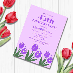 Convites Aniversário da Púrpura Floral da Tulipa Retro Eleg
