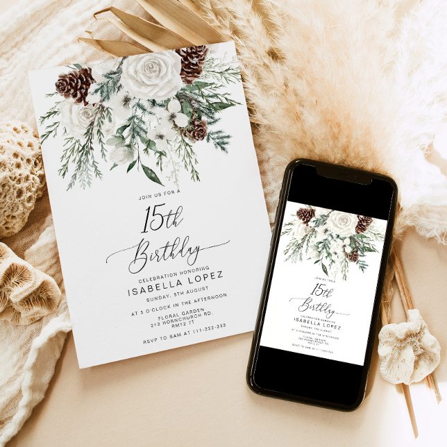 Convites Aniversário da Quinceanera 15 de inverno verde (Criador carregado)