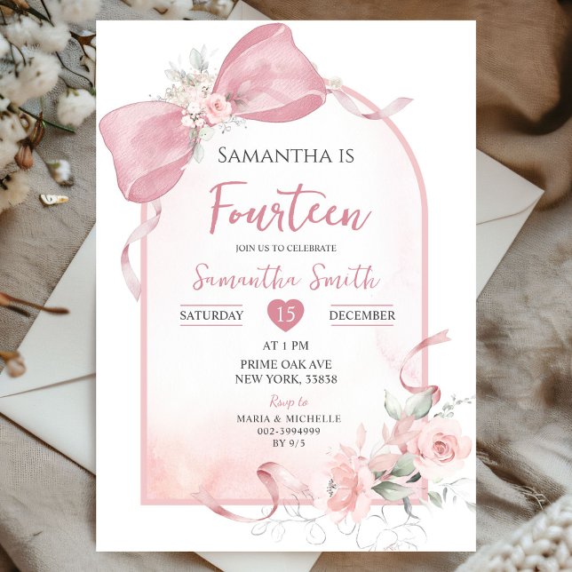 Convites Aniversário da Rapariga de Fita de Fita de Arco Ro (Criador carregado)