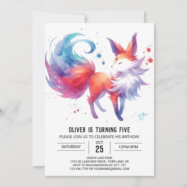 Convites Aniversário da Raposa Encantada com Aquarela (Frente)