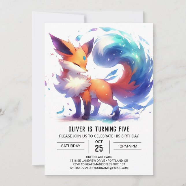 Convites Aniversário da Raposa Encantada com Aquarela (Frente)