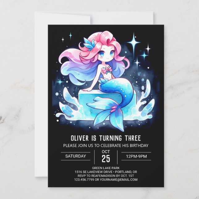 Convites Aniversário da Sereia do Oceano Personalizado (Frente)