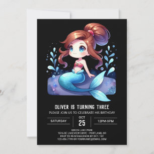 Convites Aniversário da Sereia Elegante Personalizada