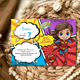 Convites Aniversário da super girl de pop art em quadrinhos