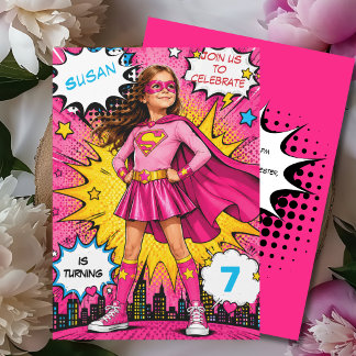 Convites Aniversário da super menina do pop art de história